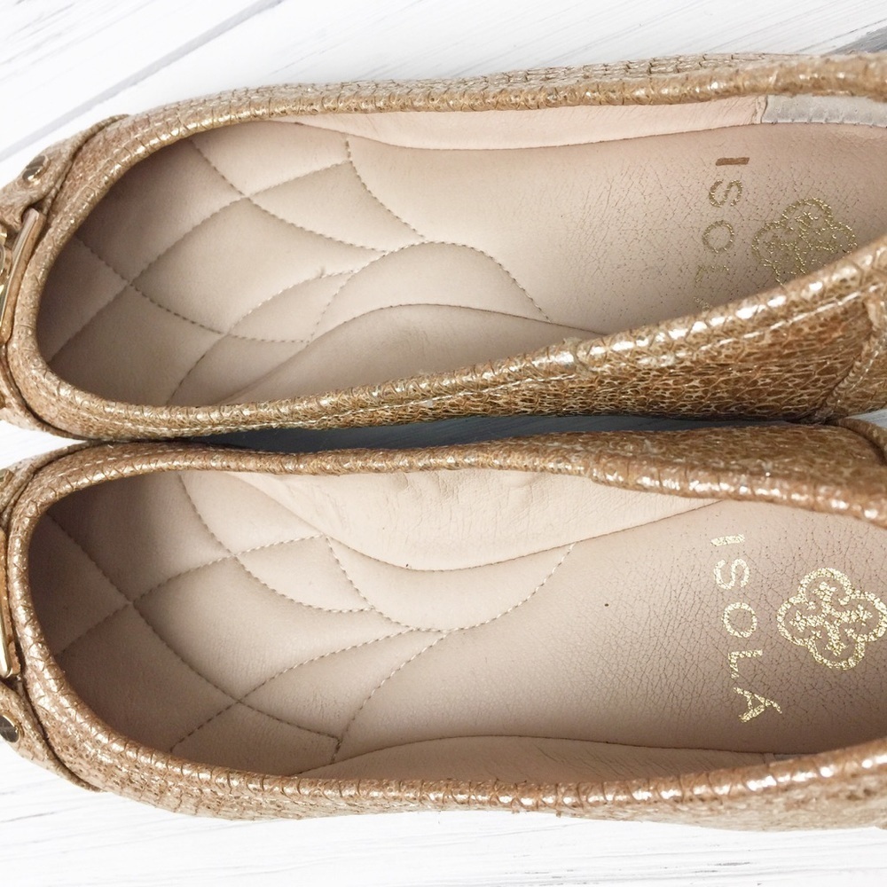 ISOLA Gold Metallic Snakeskin Leather Flats 6 - Picture 7 of 8